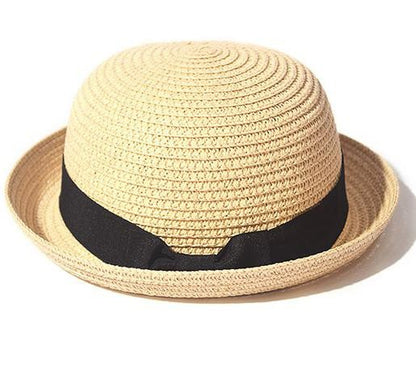 Chapéu Panamá COKK, Simples, de Verão, Praia, Feminino, Casual, Aba Reta, Chapéu de Palha com Laço para Meninas, Chapéu de Sol, Chapéu Feminino