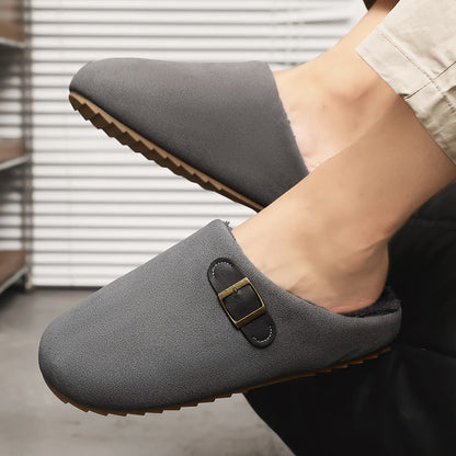 2025 New Unisex Winter Home Slippers Fashion Buckle Design Warm Fleece Lined Non - Slip Indoor Comfort Slippers New Arrival