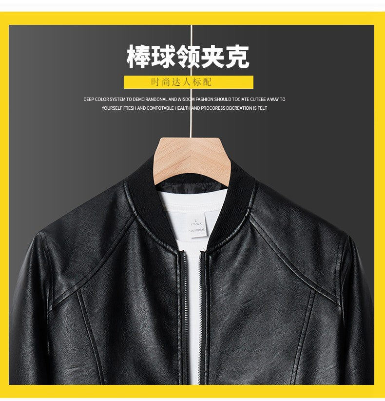 Men PU Leather Jacket Men Coats Windproof Motorcycle Autumn Stand Collar Travel Black Zipper Winter Business Zipper Overcoat