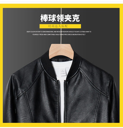 Men PU Leather Jacket Men Coats Windproof Motorcycle Autumn Stand Collar Travel Black Zipper Winter Business Zipper Overcoat
