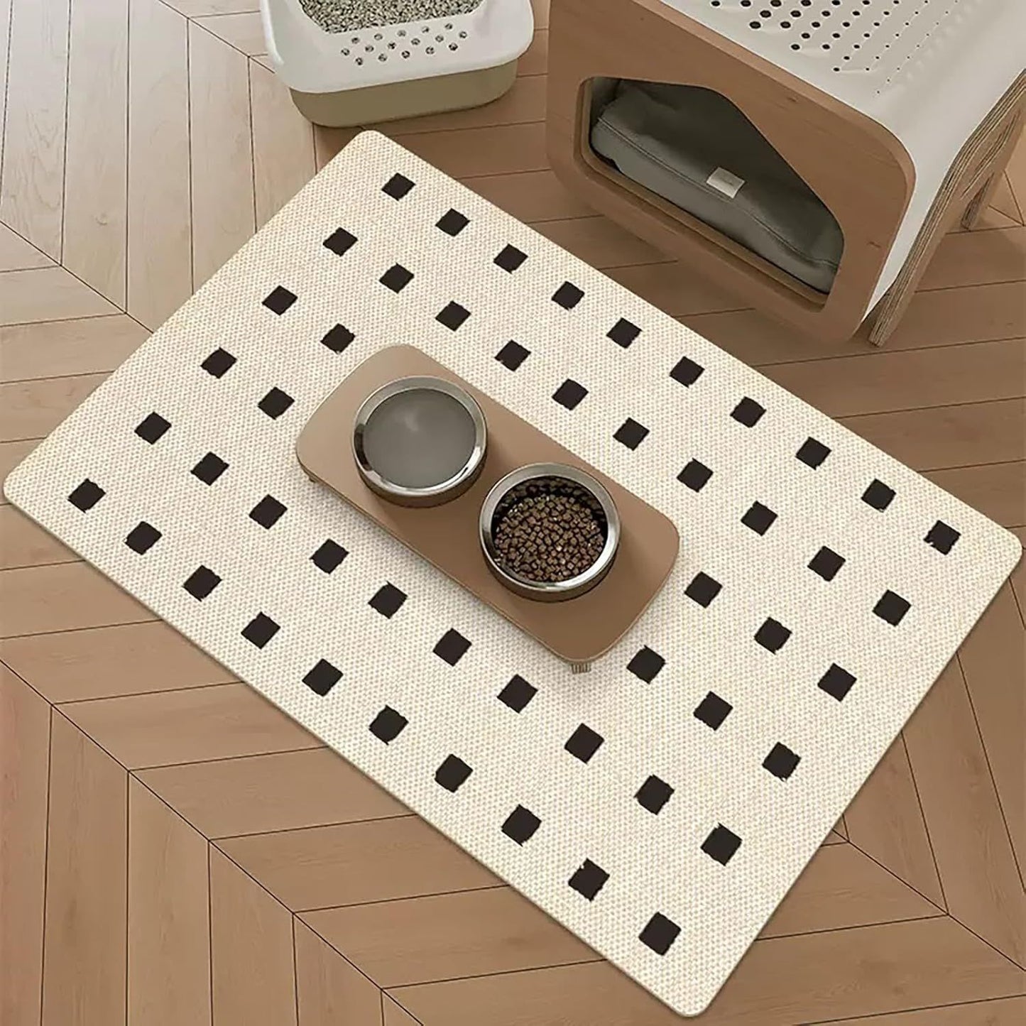 VIKAMA Black And White Simple Pet Mat, Pet Bowl Pad, Cat And Dog Feeding Pad, Strong Absorbent, Scratch-Resistant Home Decor
