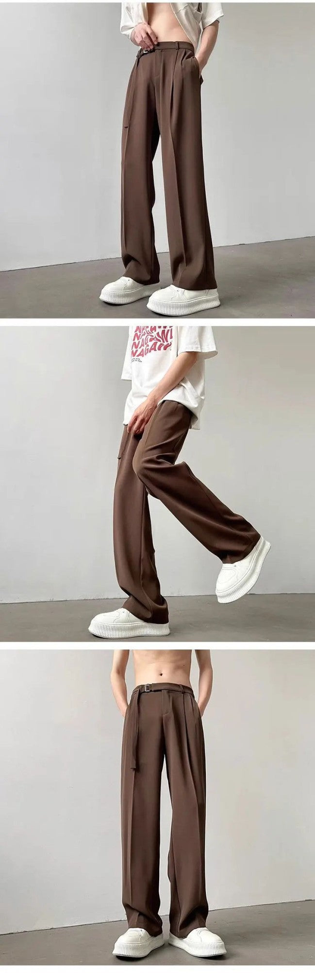 Calça Casual Masculina Outono Japonesa Leve Luxo Drapeada Calças Soltas de Perna Reta Versátil Perna Larga Calça Comprida
