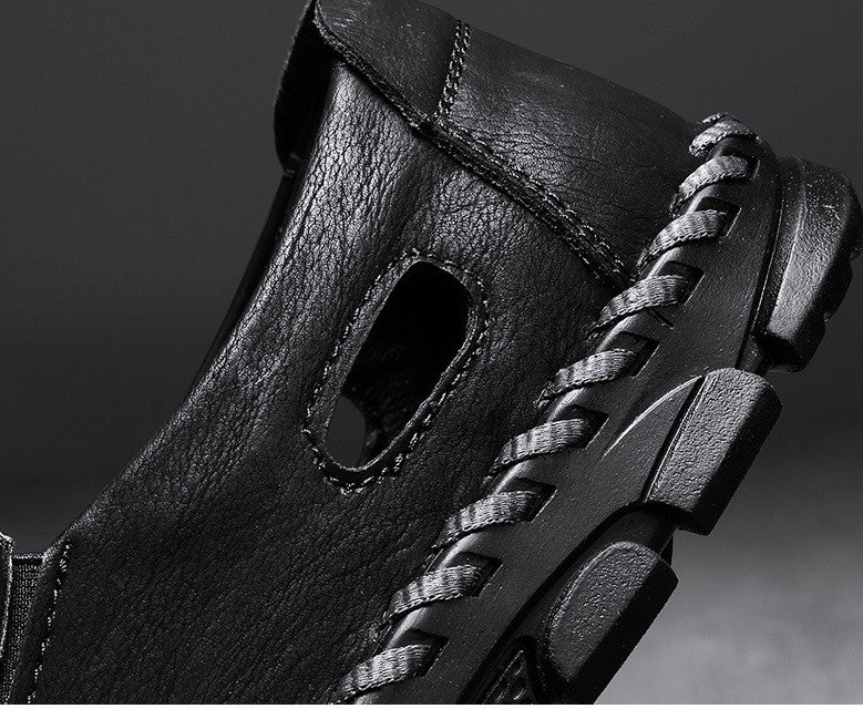 2025 New Men's Handmade Leather Sandals Flat Sandals Fashion Men's Suitable for Beach Vacation Summer Brown Non-slip Sandals