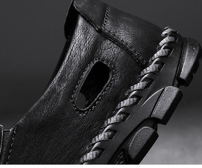 2025 New Men's Handmade Leather Sandals Flat Sandals Fashion Men's Suitable for Beach Vacation Summer Brown Non-slip Sandals