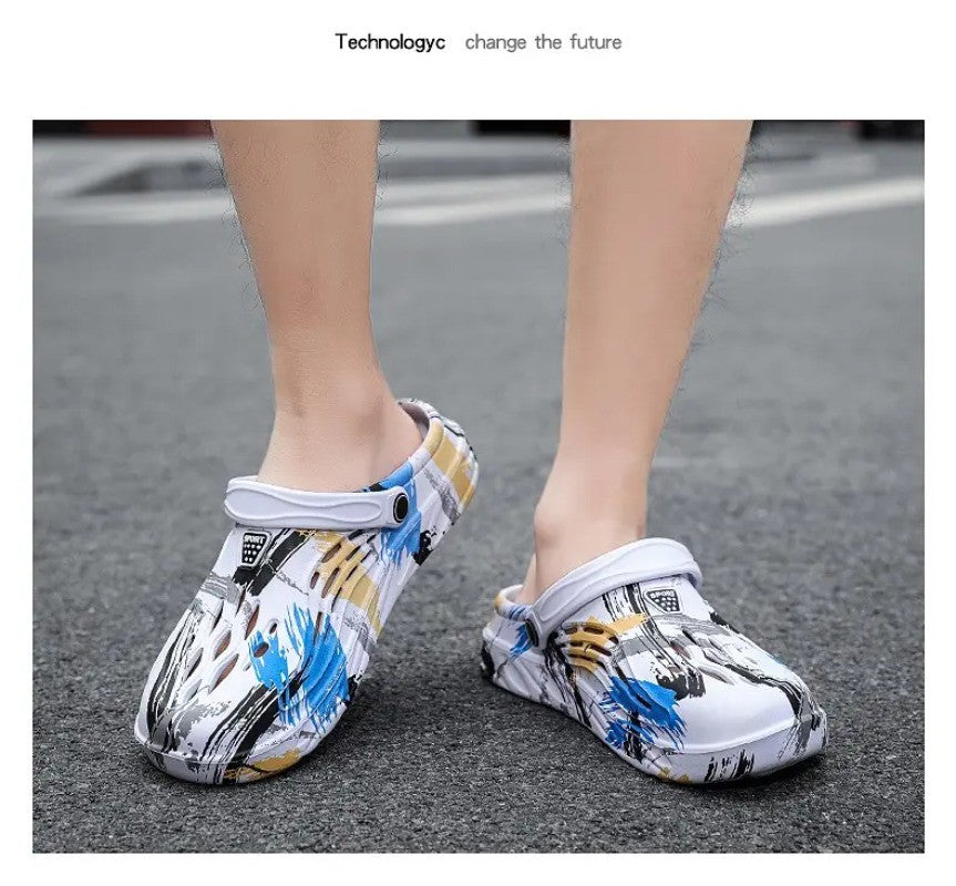 Men's Summer Camouflage Graffiti Sandals Garden Clogs Shoes Men Outdoor Beach Anti-skid Slippers Indoor Home Shoe big size 45-49