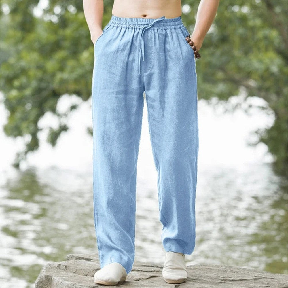 Calças Masculinas de Praia Jogger Saruel Streetwear Algodão Linho Casual Calças Havaianas Largas Verão Longas