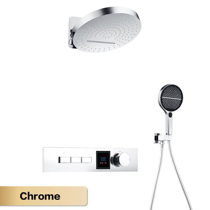 Luxury gun gray brass shower system with LED digital display design Wall mounted constant temperature 3-function bathroom faucet