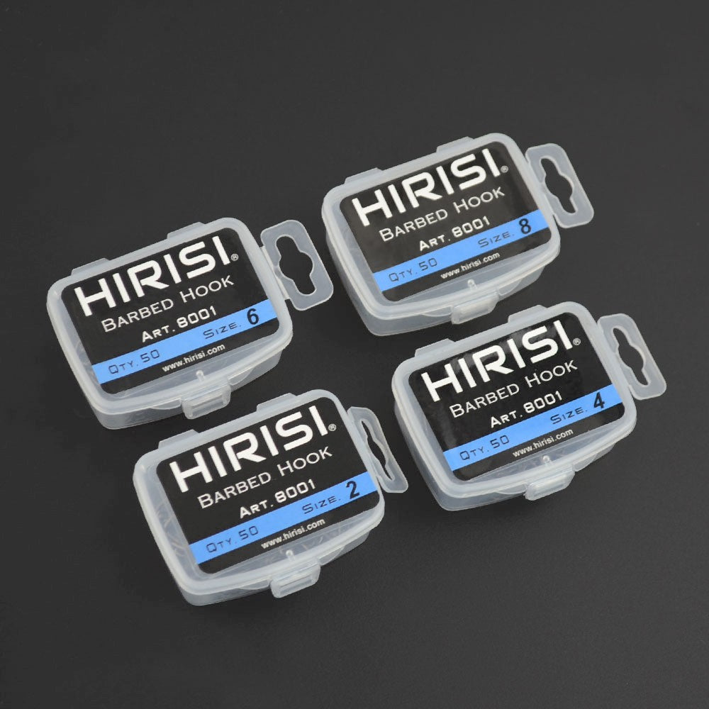 Anzóis Hirisi 50pçs com Farpa Revestidos para Pesca de Carpa com Olhal, Design Japonês, Fabricados em Aço Carbono 8001