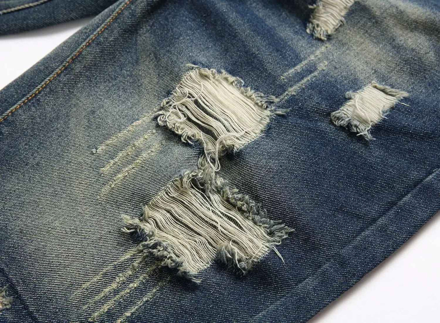 New Summer Vintage Washed Men Denim Shorts Casual Fashion Street Wear Ripped Hole Patches Distressed Male Straight Jeans Shorts