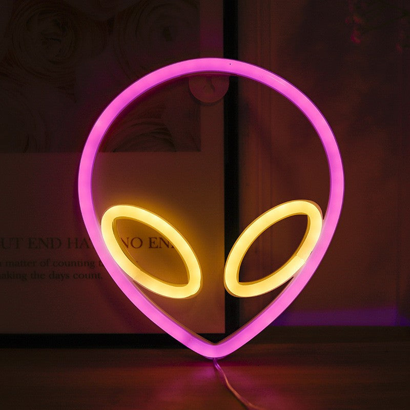 Neon Sign Alien Face Shaped Wall Hanging Lights for Home Game Room Saucerman  Plant LED Night Lamps Xmas Party Holiday Art Decor