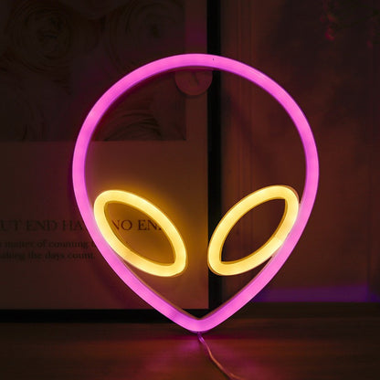 Neon Sign Alien Face Shaped Wall Hanging Lights for Home Game Room Saucerman  Plant LED Night Lamps Xmas Party Holiday Art Decor