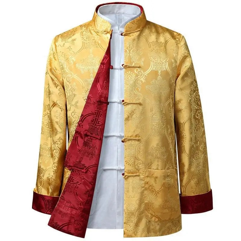 Spring Autumn Double-Sided Wearable Vintage Blazer Jacket Men's Casual Chinese Style Middle-Aged And Elderly Fashion Outerwear