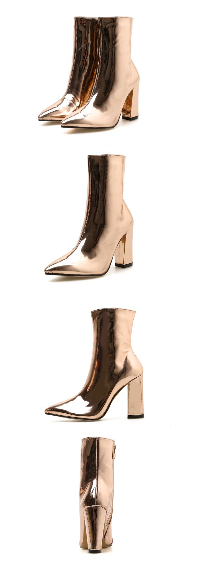 Aneikeh 2025 Spring Fashion Silver Patent Leather Women Ankle Boots Pointed Toe Square High Heels Shoes Chelsea Botas De Mujer