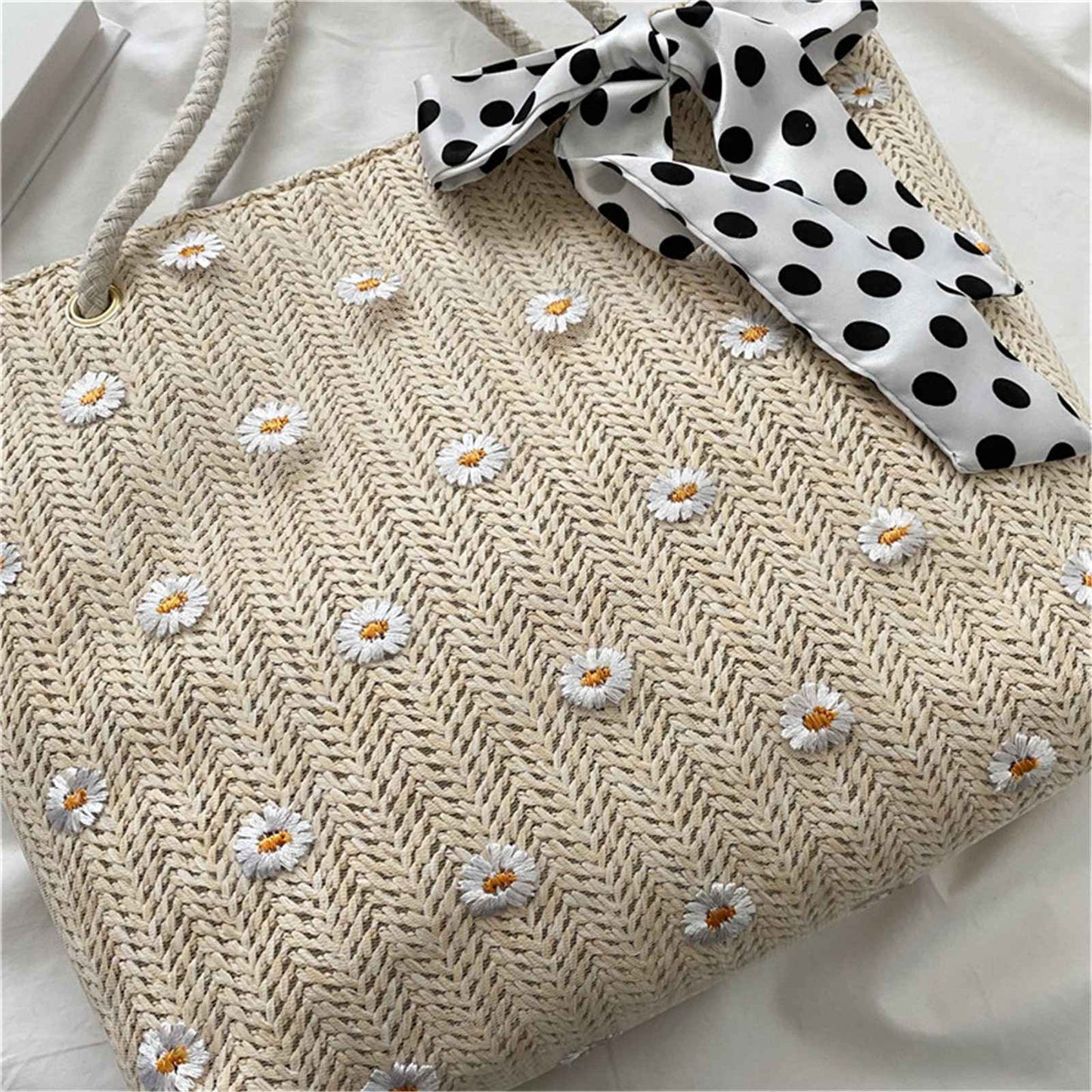 New Fashion Straw Shoulder Bags Fashion Large-Capacity Silk Scarf Tote Bag Beach Bag Women Shopping