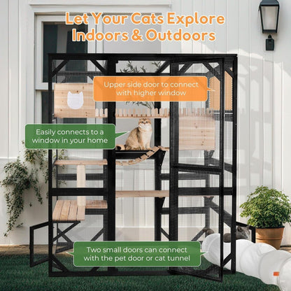 Catio Grande para Gatos, Caixa Externa para Janela, 73" Casa de Gatos de Madeira Acoplada à Janela, Catio para Gatos, Canil de Gatos com Grande