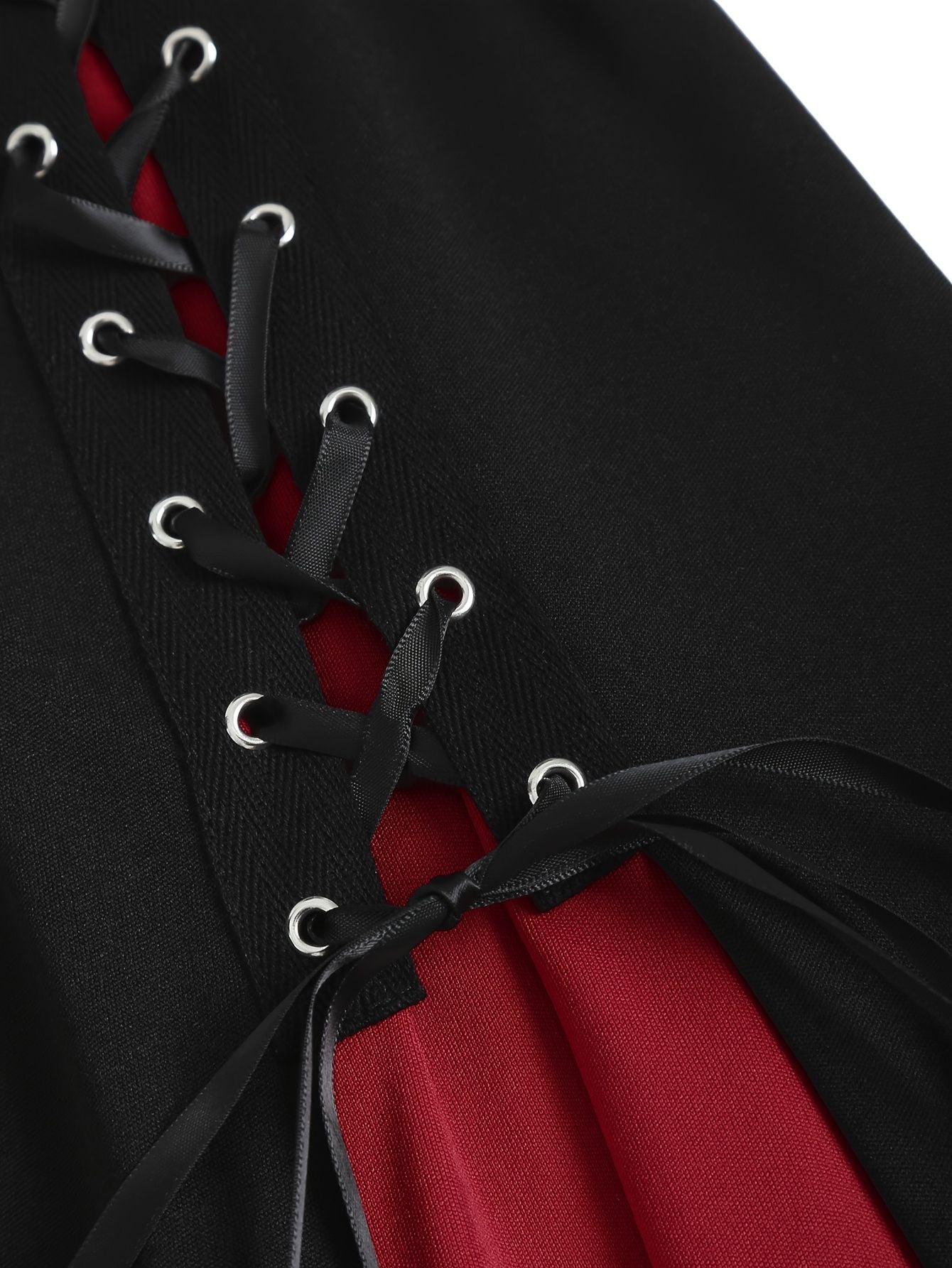 European and American fashion women's plus-size skirt color matching buttonhole lace-up high waist A-line skirt