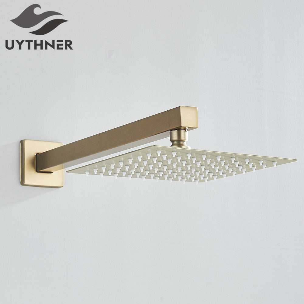 Chuveiro Quadrado de Teto 8"/10"/12" Ultrafino para Banheiro com Braço de Chuveiro Acessórios de Torneira Montado na Parede