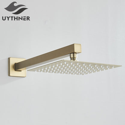 Chuveiro Quadrado de Teto 8"/10"/12" Ultrafino para Banheiro com Braço de Chuveiro Acessórios de Torneira Montado na Parede