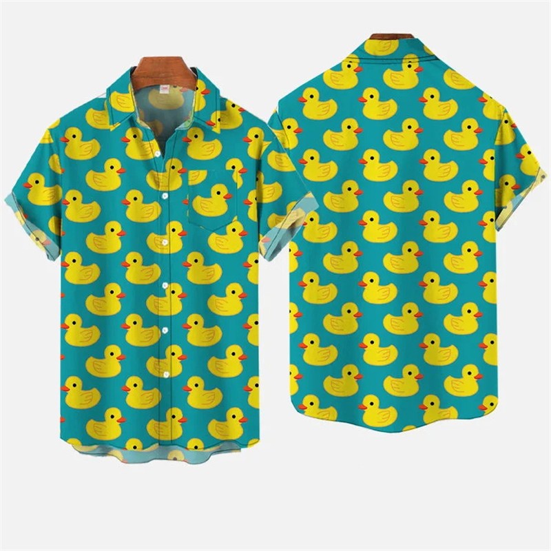 Yellow Rubber Duck Cute Cartoon Hawaiian Shirts Unisex Hot Summer Leisure Lapel Button Shirt Hip Hop Street Beach Blouse Top