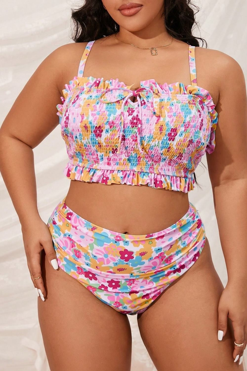 2025 Print 2 Piece Plus Size Bikini Women Verge Strapped Large Swimsuit High Waist Lady Swimwear Beach Chubby Curvy Bathing Suit