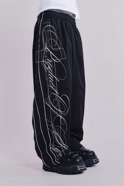 Gótico Maré Harajuku Letras Bordadas Calças Casuais da Moda Masculino Y2k Americano Hip-hop Rock Oversized Calças de Perna Larga Calças Femininas