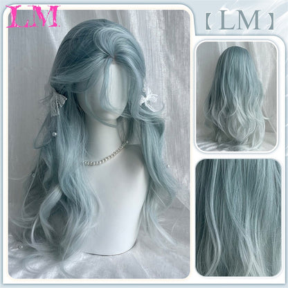 LM Medium Length Pink Cosplay Wig Heat Resistant Costume Party Synthetic Wigs 2 Clip On Ponytail 7 Colors