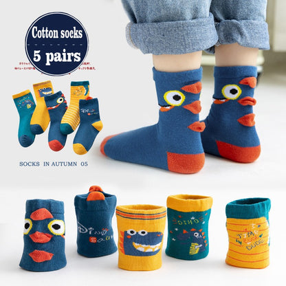 5 pares de meias de algodão de cano médio Kawaii Sanrio Cinnamoroll Kuromi para meninas e meninos, meias de algodão de cano médio de desenho animado para primavera e outono