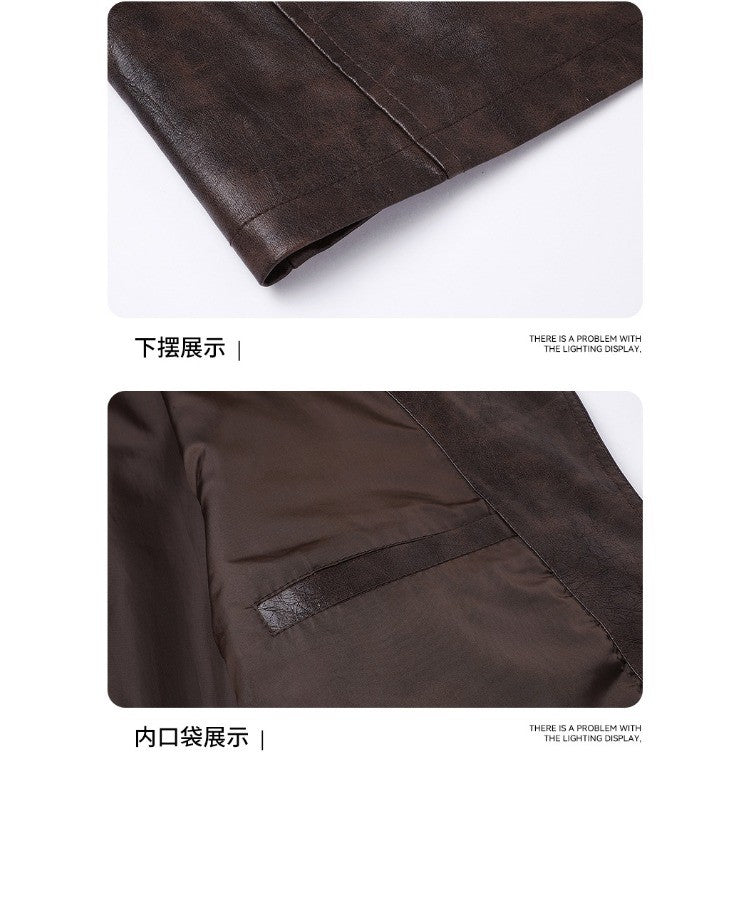 New Mid-length Men's Leather Jacket Spring and Autumn Fashion Functional Lapel PU Jacket Retro Men's Motorcycle Leather Jacket