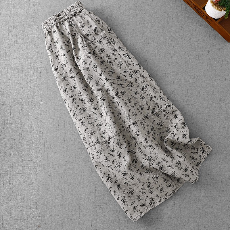 Cotton Linen High Waist Printed Summer New Sle Cool Slimming Hip Covering Floral Skirt Loose Fit Casual Long Skirt