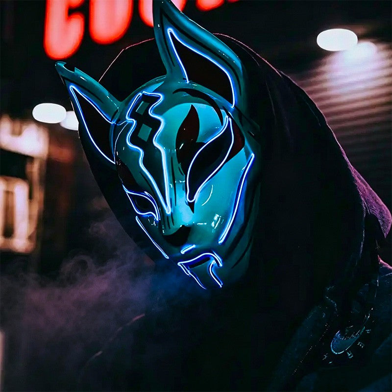 Cool Neon Light up Fox Mask Men Luminous Disguise Masks Glow in the Dark Cosplay Costume Trick or Treat Decoration