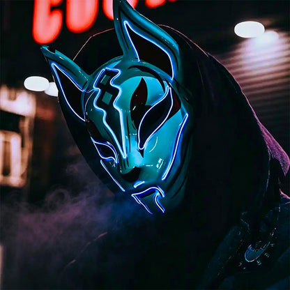 Cool Neon Light up Fox Mask Men Luminous Disguise Masks Glow in the Dark Cosplay Costume Trick or Treat Decoration