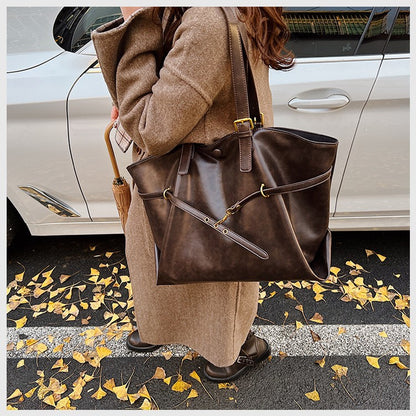 Retro Big PU Leather Shoulder Bag for Women 2025 Winter Trend New Y2K Fashion Handbags Females Travel Luxury Tote Bag  bolsas