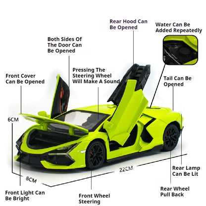 Miniatura 1:24 Lamborghini Revuelto Modelo Liga Carro Esportivo Diecast Brinquedo Portas Abertas com Recuo e Spray Veículos de Presente para Crianças