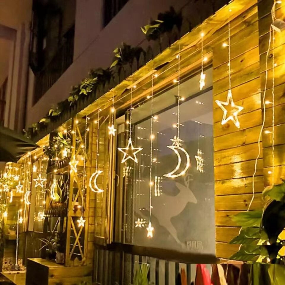 Christmas Decor LED String Garland Moon Star Curtain Light Christmas Tree Ornament Navidad Xmas 2023 New Year