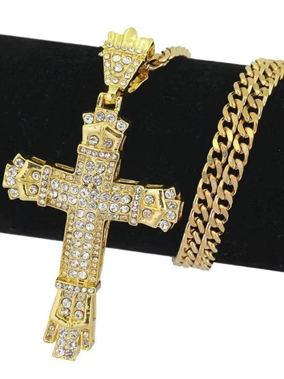 1 Simples Estilo MASCULINO Strass Cruz Cristã Pingente de Strass Colar Personalidade Moda Rua Corrente Dominadora Joias