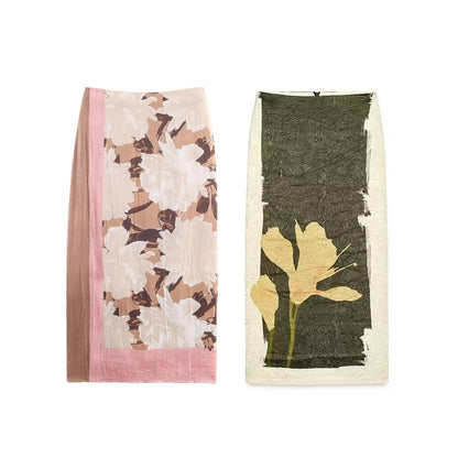 2025 Autumn New Product Women's Casual Style Fashion High Waist Printed Wrinkle Effect Midi Half Body Skirt