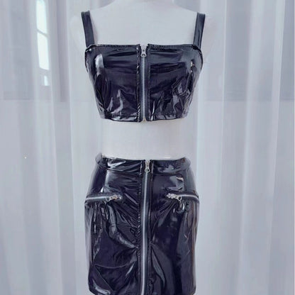 New Sexy Patent Leather Elastic Mini Hip Skirt Nightclub Hot Leather Mini Skirt  Evening Dresses Women Black Skirt