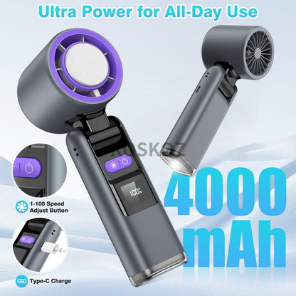 3 IN 1 Handheld Fan, Mini Fan with Flashlight and Cooling, with Air Turbo Cooling Fan for Outdoor Activities, Travel, Working