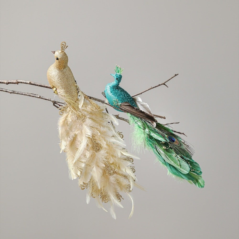 Elegant Realistic Glitter Christmas Peacock Ornaments Glitter Simulate Faux Peacock Simulation Bird Decor Holiday Season