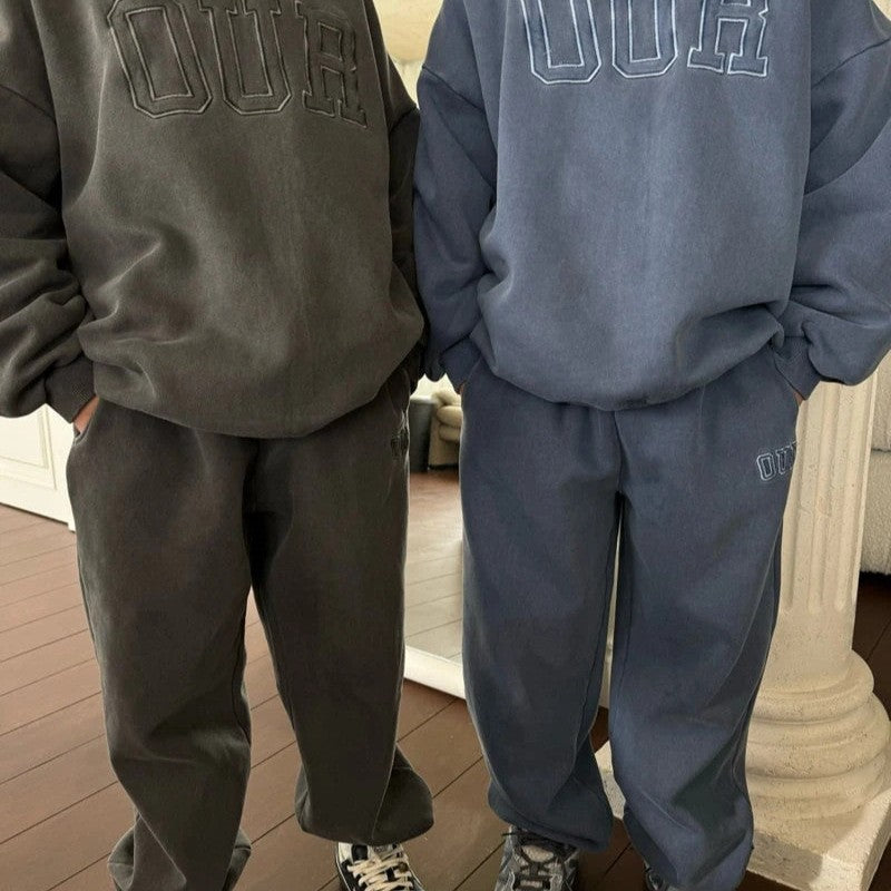 2025 Winter New Children Letter Tracksuit Outfits Boys Girls Fleece Sweatshirt + Pants 2pcs Suit Baby Warm Sports Clothes Set