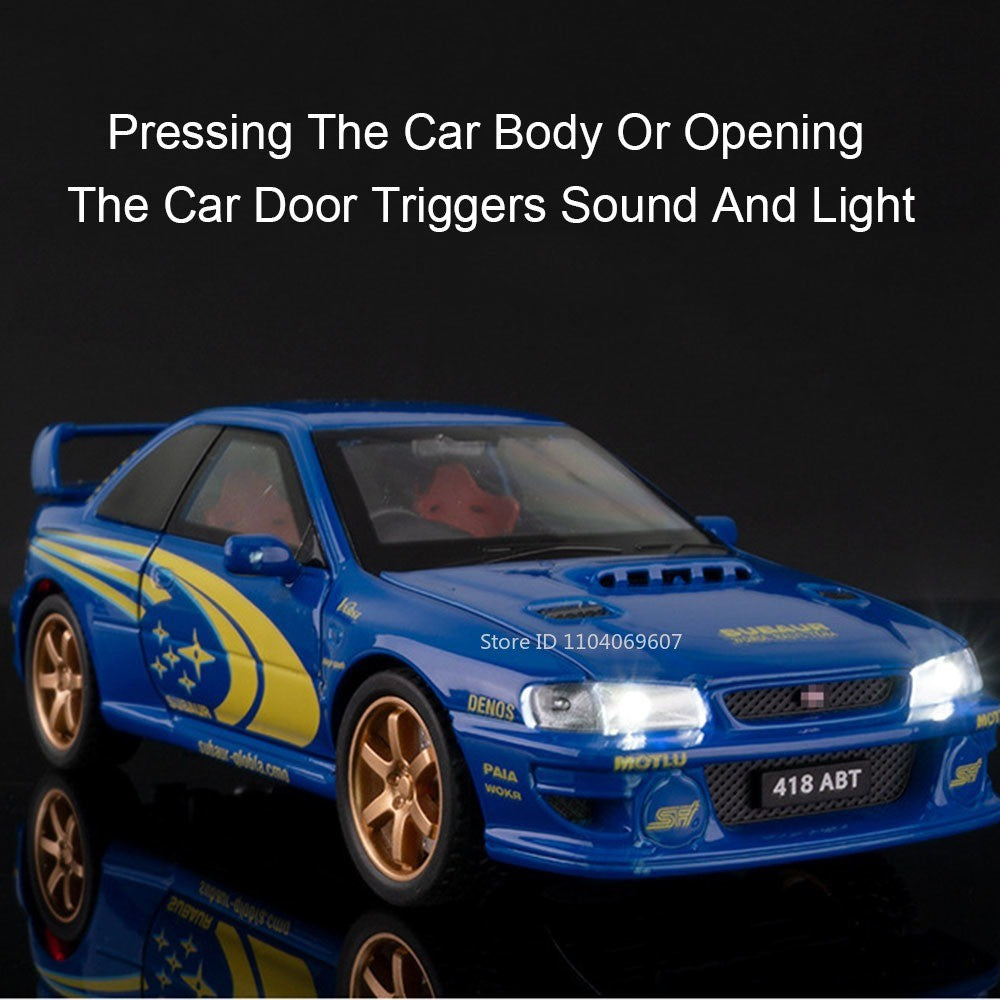 1:32 Subaru Impreza Modelo de Brinquedo de Carro Esportivo de Liga Leve, Carro Superesportivo em Miniatura Fundido com Luz e Som, Portas que Abrem e Fricção para Presentes Infantis