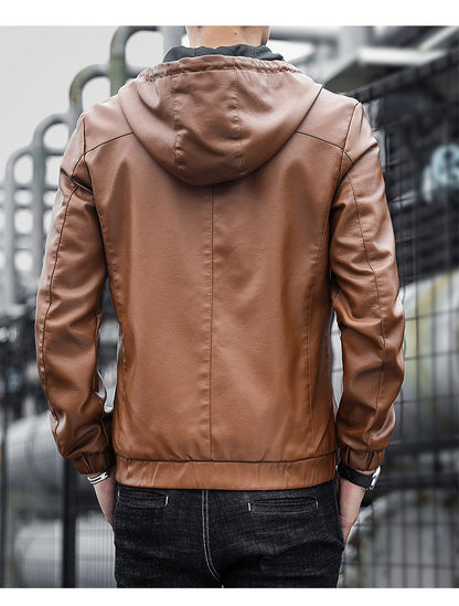 Fashion Men's New Hoodie Leather Jackets Autumn Casual Clothing Jacket Biker Motorcycle Slim Leisure Coats Windproof Warm 4Xl