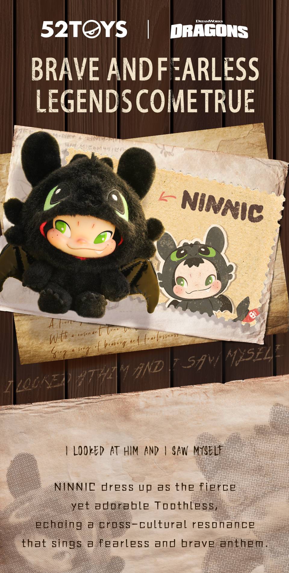 52TOYS NINNIC & TOOTHLESS Pelúcia Edição Limitada, Altura: 17cm/6,7 polegadas