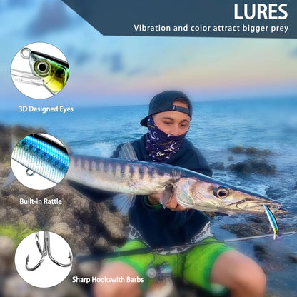 Kit de Iscas de Pesca 83/133/193/239/409 peças para Truta/Lúcio/Baixo, Conjunto de Iscas Múltiplas, Caixa de Pesca Profissional em Camadas
