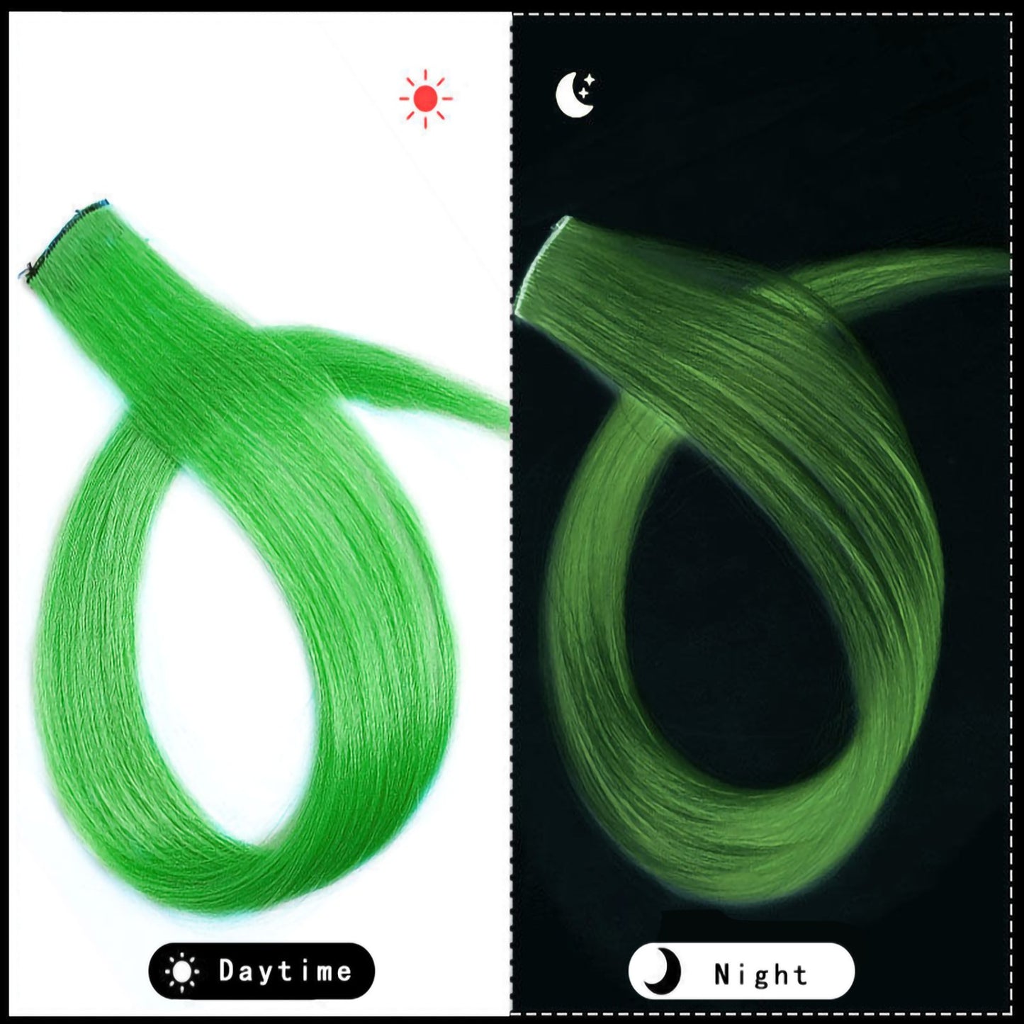 Extensões de Cabelo que Brilham no Escuro de 20 Polegadas com Presilha, Apliques Luminosos Coloridos para Festa, Presilhas de Cabelo Arco-Íris, Peruca Sintética Lisa