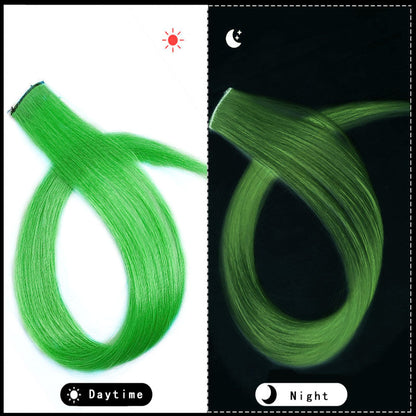 Extensões de Cabelo que Brilham no Escuro de 20 Polegadas com Presilha, Apliques Luminosos Coloridos para Festa, Presilhas de Cabelo Arco-Íris, Peruca Sintética Lisa