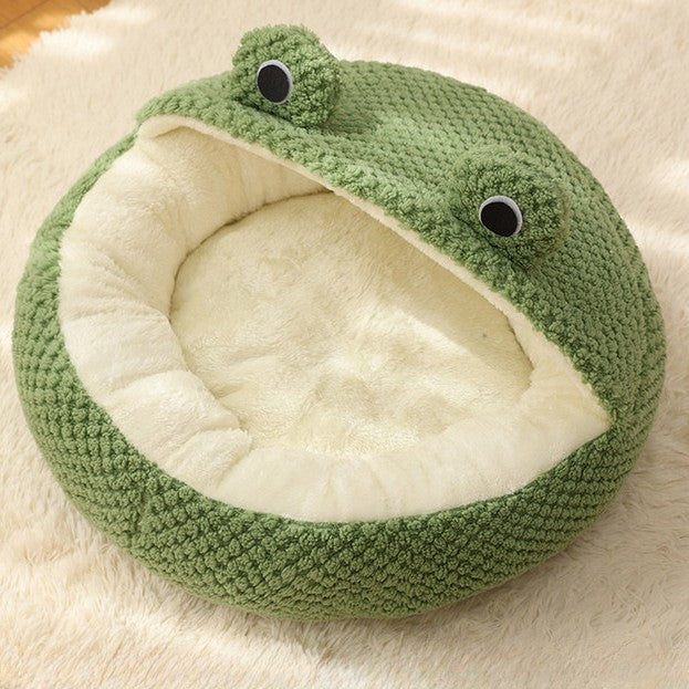 Nova Cama para Animais de Estimação Inverno Quente Toca para Cão Gato Vilinha Pelúcia Colchão para Pets Pequeno Formato Sapo Semi-Fechada Casa para Gatinhos Filhotes Suprimentos para Animais de Estimação