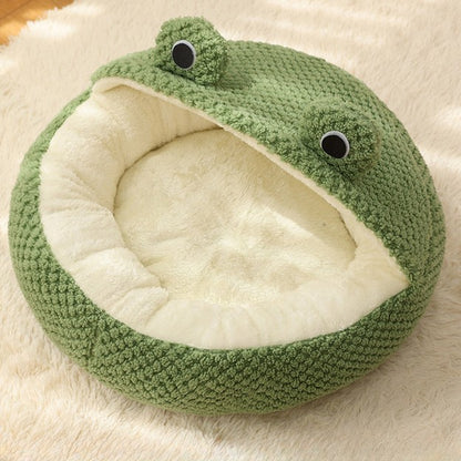 Nova Cama para Animais de Estimação Inverno Quente Toca para Cão Gato Vilinha Pelúcia Colchão para Pets Pequeno Formato Sapo Semi-Fechada Casa para Gatinhos Filhotes Suprimentos para Animais de Estimação