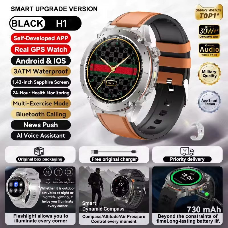 Smartwatch GUHUAVMI IOS Ultra GPS 2025 Novo à prova d'água 10ATM Bússola GNSS de banda dupla integrada Esportivo Militar Masculino Pulseira para NATAÇÃO