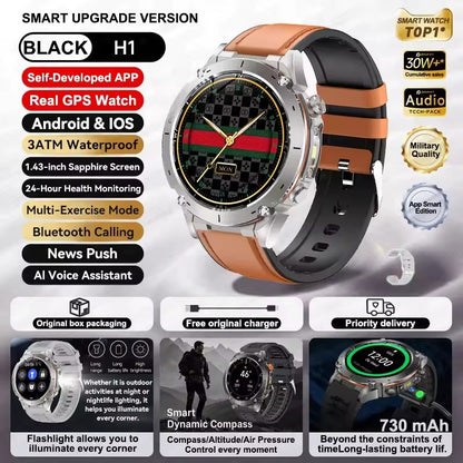 Smartwatch GUHUAVMI IOS Ultra GPS 2025 Novo à prova d'água 10ATM Bússola GNSS de banda dupla integrada Esportivo Militar Masculino Pulseira para NATAÇÃO